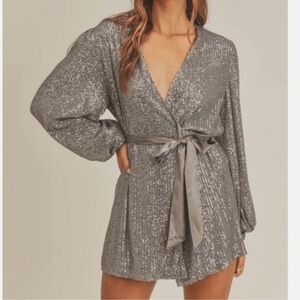Mabel Champagne Sequin Wrap Dress Sz M